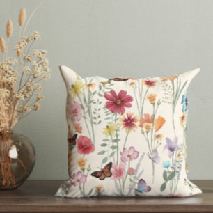 Watercolor Wildflowers Spring Summer Meadow   Cushion