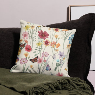 Watercolor Wildflowers Spring Summer Meadow Cushion