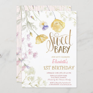 Watercolor Wildflowers Striped Birthday  Invitation