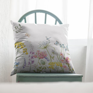 Watercolor Wildflowers Summer Meadow Floral Cushion