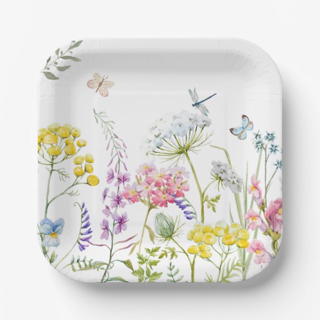 Watercolor Wildflowers Summer Meadow Floral   Paper Plate (Front)