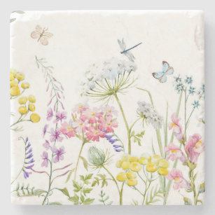 Watercolor Wildflowers Summer Meadow Floral    Stone Coaster
