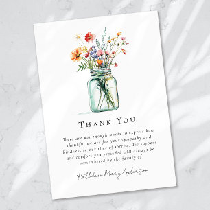 Watercolor Wildflowers Sympathy Funeral  Thank You Card