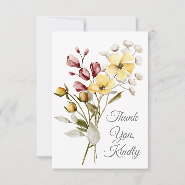Watercolor Wildflowers Thank You Kindly Flat Card (Front)