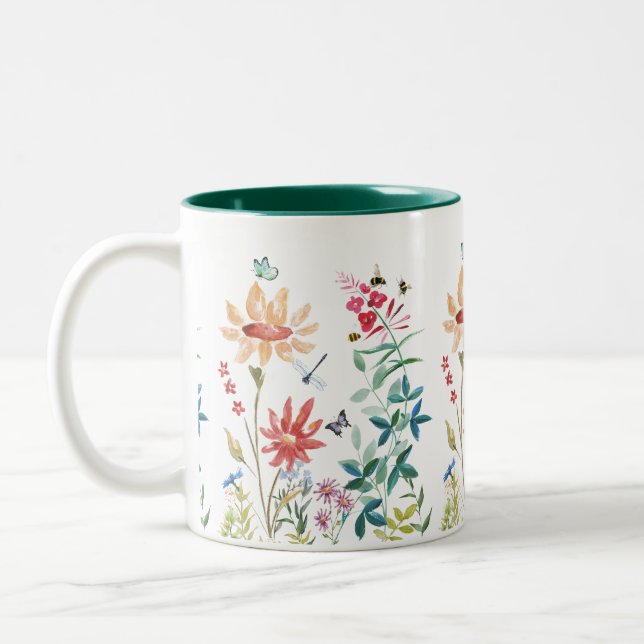 Watercolor Wildflowers  Two-Tone Coffee Mug (Left)
