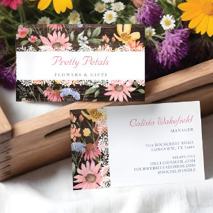 Watercolor Wildflowers Vintage Lace & Rustic Wood Business Card