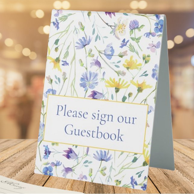 Watercolor Wildflowers Wedding (Watercolor Wildflowers Wedding Table Tent Sign)