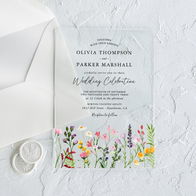 Watercolor Wildflowers Wedding Acrylic Invitations (Creator Uploaded)