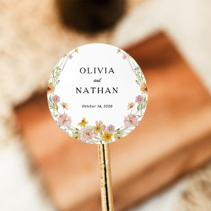 Watercolor Wildflowers Wedding Classic Round Sticker