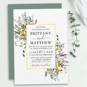 Watercolor Wildflowers Wedding Gold Sage Green Invitation
