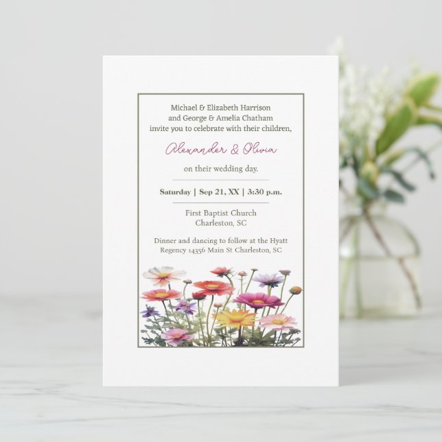 Watercolor Wildflowers Wedding Invitation (Standing Front)