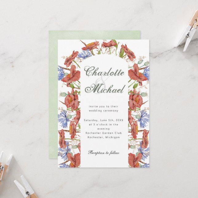 Watercolor wildflowers wedding invitation (Front/Back In Situ)