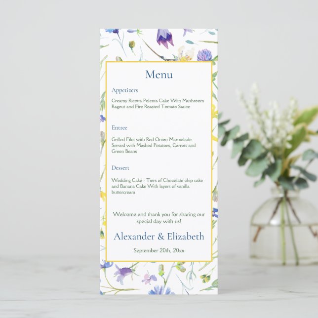 Watercolor Wildflowers Wedding Menu (Standing Front)