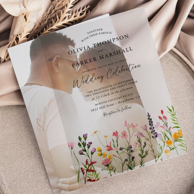 Watercolor Wildflowers Wedding Overlay Vellum Invitations (Creator Uploaded)