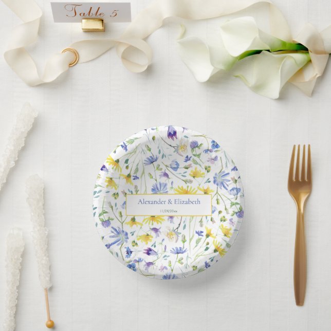 Watercolor Wildflowers Wedding Paper Plate (Wedding)