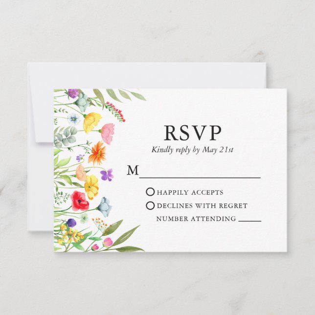 Watercolor Wildflowers Wedding RSVP Card (Front)