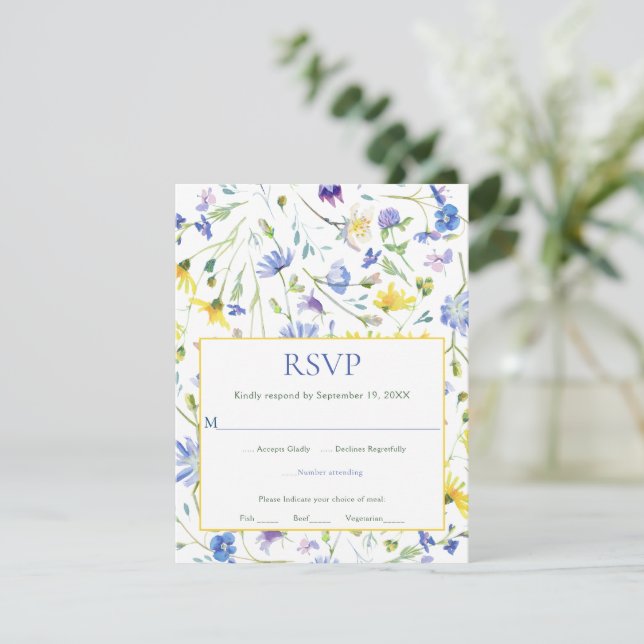 Watercolor Wildflowers Wedding RSVP Card (Standing Front)