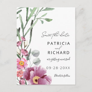 Watercolor Wildflowers Wedding Save The Date Postcard