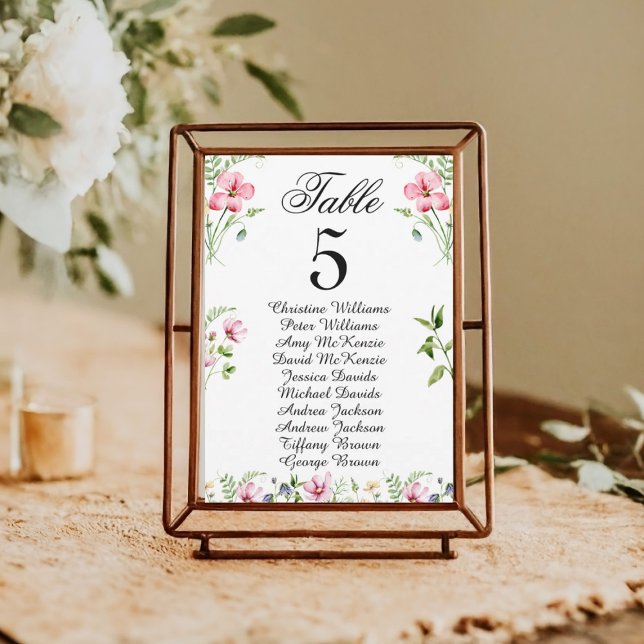 Watercolor Wildflowers Wedding Seating Chart Card (Creator Uploaded)
