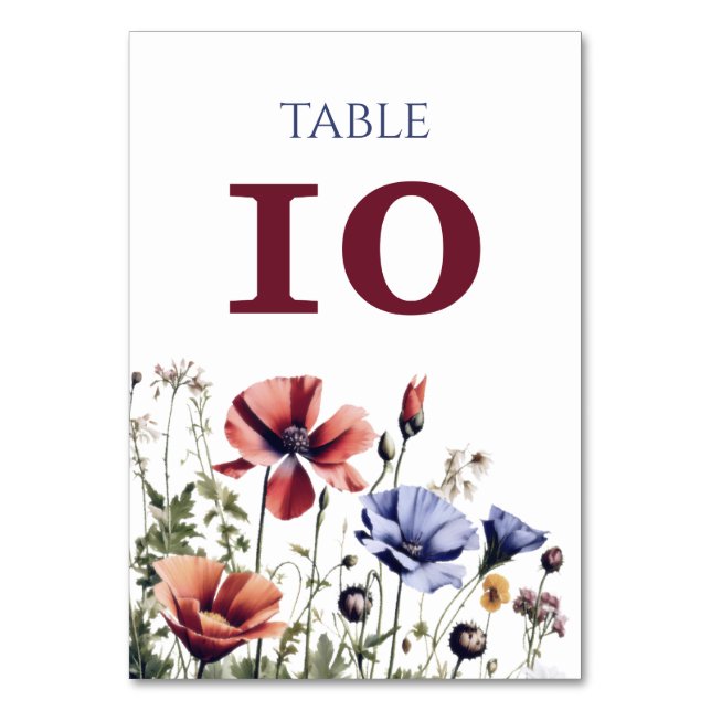 Watercolor Wildflowers Wedding Table Number (Front)