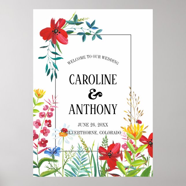 Watercolor Wildflowers Wedding Welcome Sign (Front)