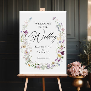 Watercolor wildflowers wedding welcome sign