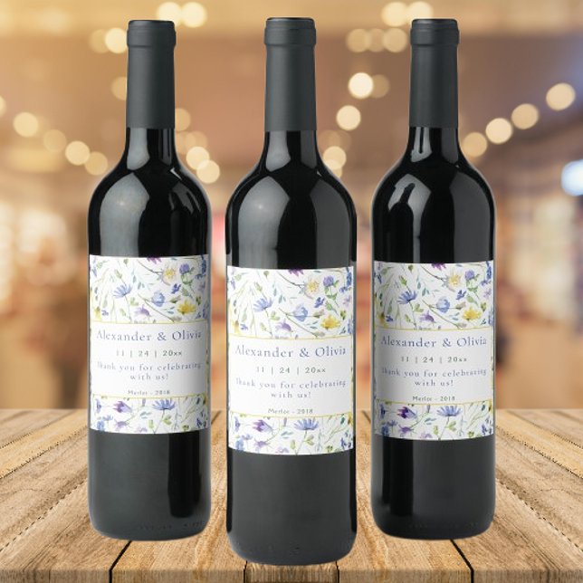 Watercolor Wildflowers Wedding Wine Label (Watercolor Wildflowers Wedding Wine Label)
