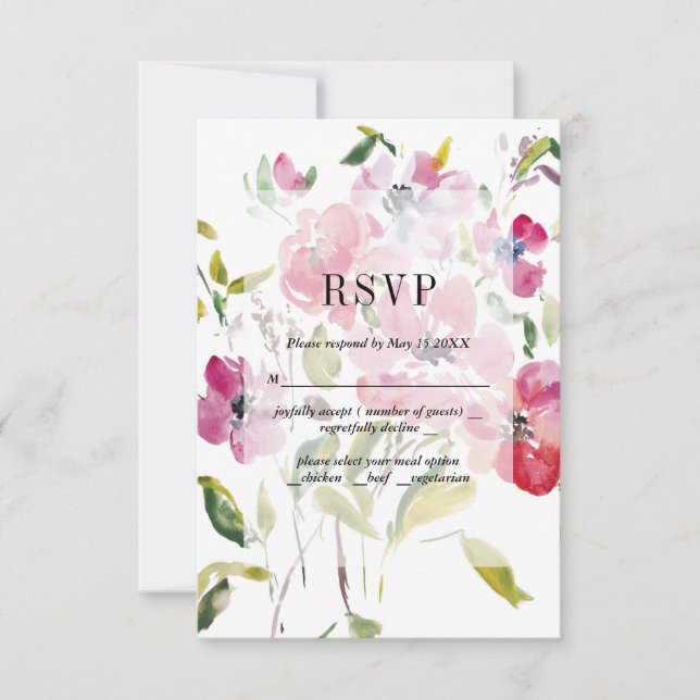 Watercolor Wildflowers Weddinge RSVP Card (Front)