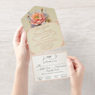 Watercolor Wildflowers - Wheat All In One Invitation