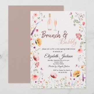 Watercolor Wildflowers Wine Bridal Shower Invitation