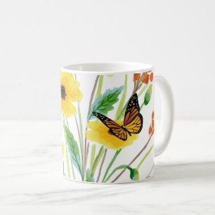 Watercolor Wildflowers with Butterfly Garden Coffee Mug