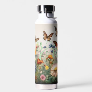 Watercolor Wildflowers with Dual Monogram Water Bottle