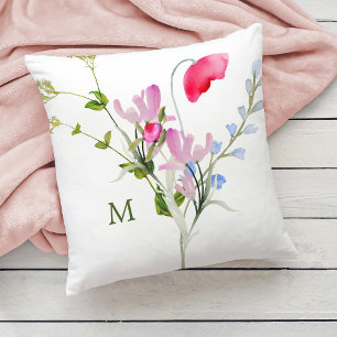 Watercolor Wildflowers with Monogram Cushion