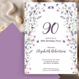 Watercolor Wildflowers Women's 90th Birthday  Invitation