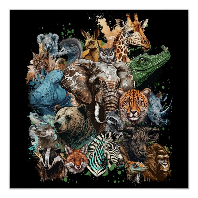 Watercolor Wildlife Collage Poster (Front)