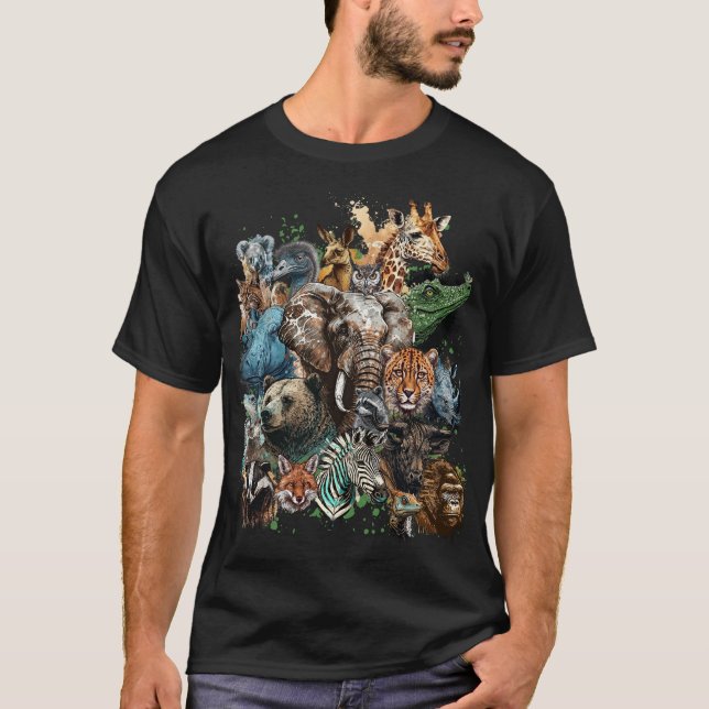 Watercolor Wildlife Collage T-Shirt (Front)