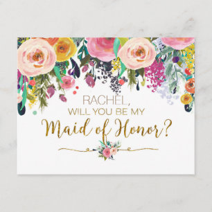Watercolor will you be maid of honour card