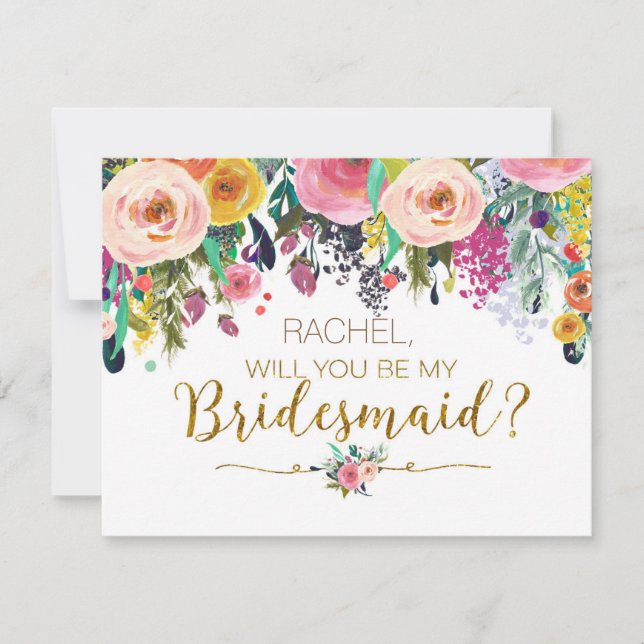 Watercolor Will you be my bridesmaid Invitation (Front)