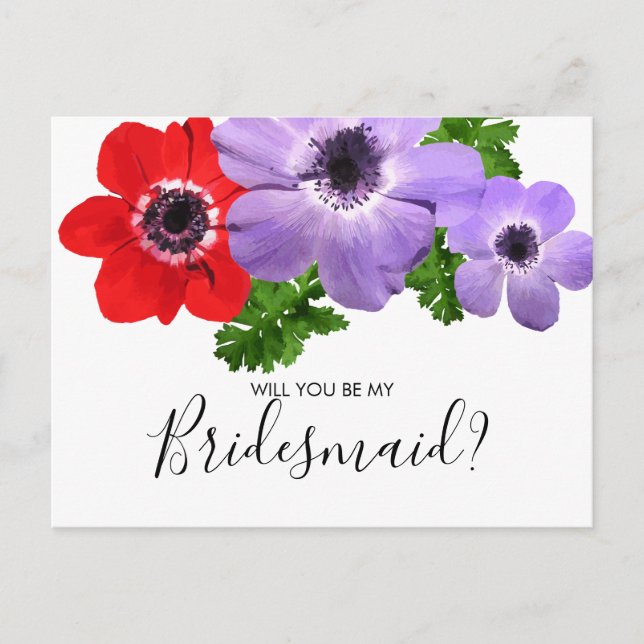 Watercolor Will You Be My Bridesmaid Postcard (Front)
