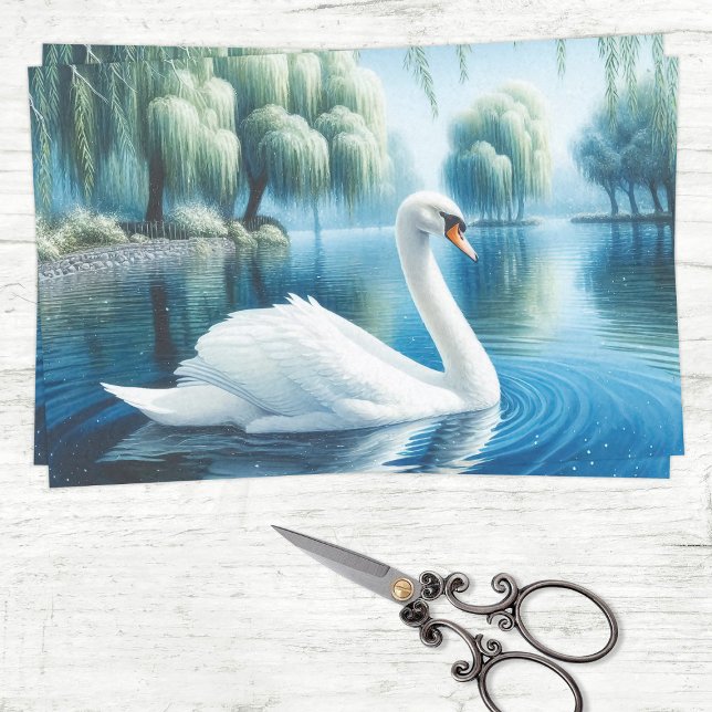 Watercolor Willows and White Swan Decoupage Tissue Paper (Creator Uploaded)