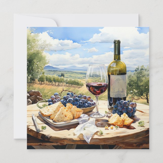 Watercolor Wine and Vineyard Background Card (Front)