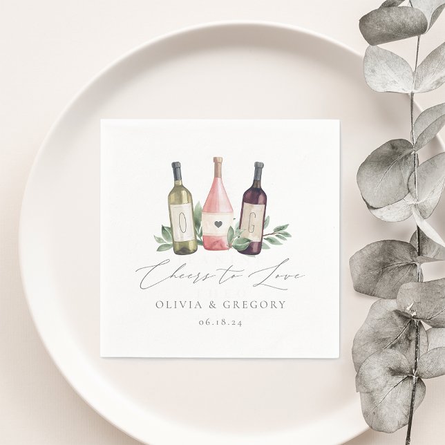 Watercolor Wine & Botanical Cheers to Love Napkin (Creator Uploaded)