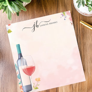 Watercolor Wine Bottle Floral Personalised Notepad