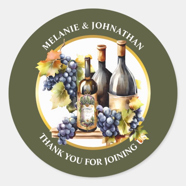Watercolor wine bottles grapes country grapes classic round sticker (Front)