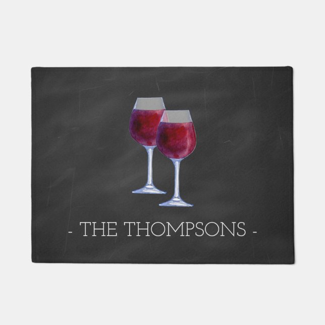 Watercolor Wine Elegant Personalised Door Mat (Front)