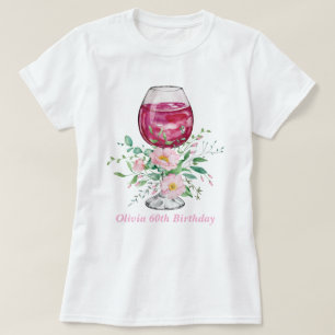 Watercolor Wine Glass Floral Birthday T-Shirt