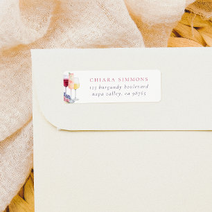 Watercolor Wine Glasses Modern Return Address Label