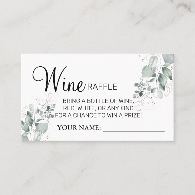 Watercolor  Wine raffle ticket Bridal Shower card (Front)