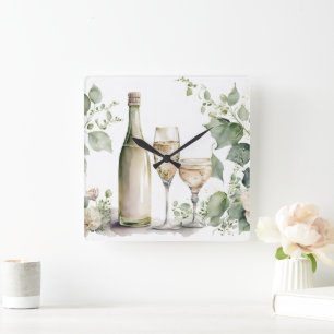 Watercolor Wine Square Wall Clock