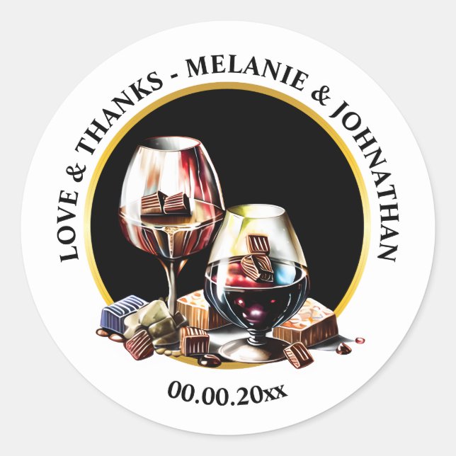 Watercolor wine tasting pairing chocolate country classic round sticker (Front)